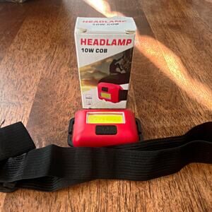 10W COB LED Headlamp Adjustable Head Strap Red/Black Plastic